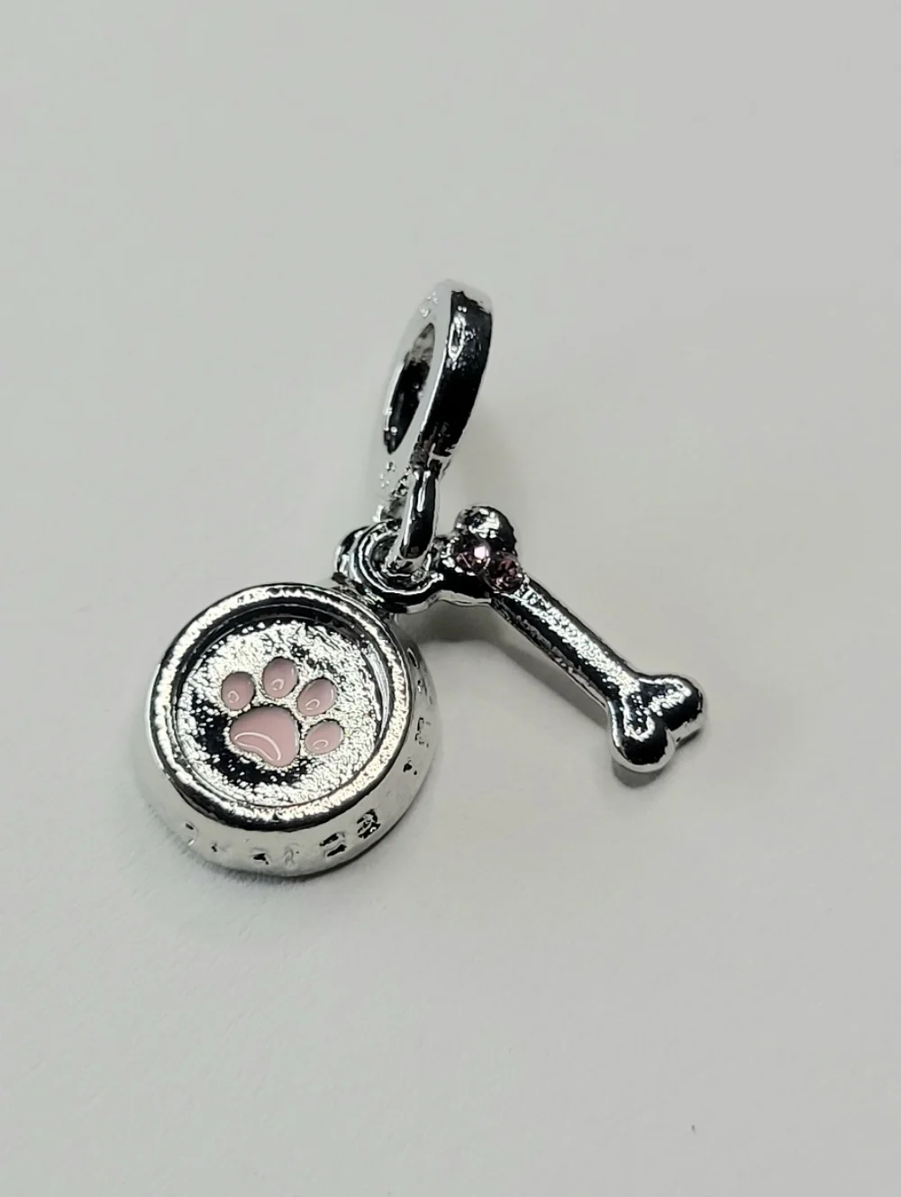 New For Pandora Charm Bracelets Pink And Silver Color Dog Bowl And Bone Charm!